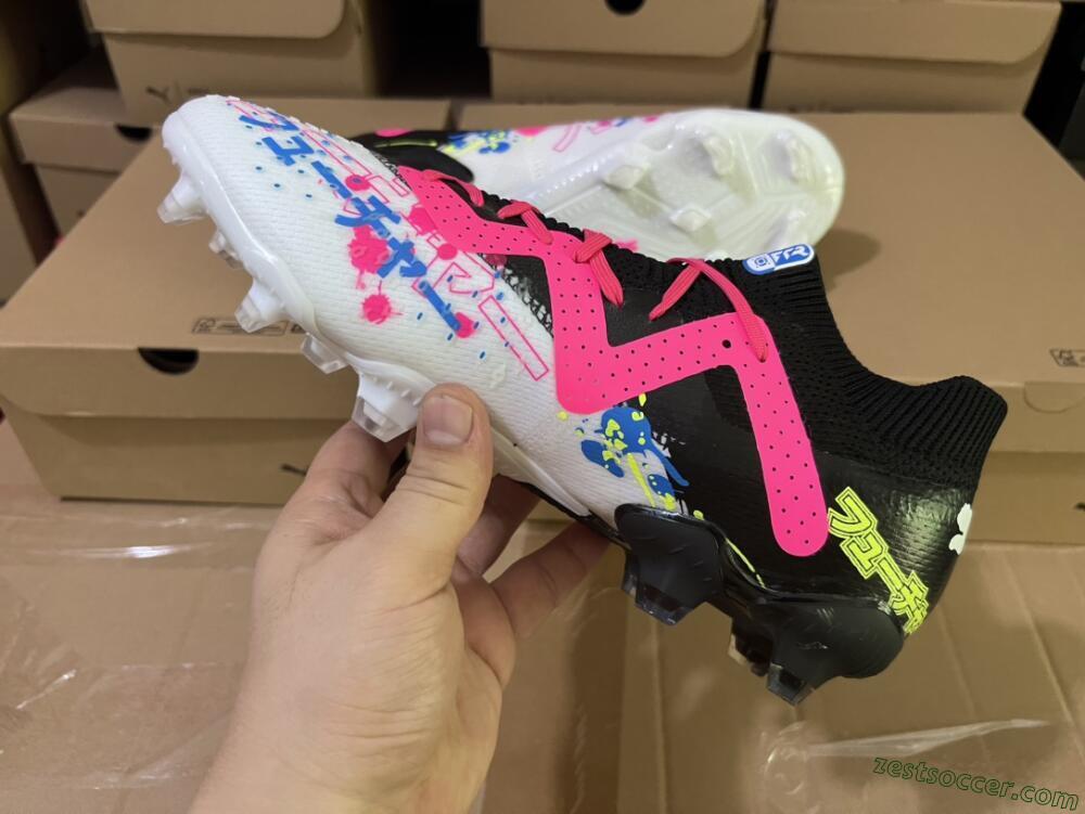 Puma Future X Powercat Tokyo Match FG Low-Tops Soccer Cleats - White/Black/Green/Pink