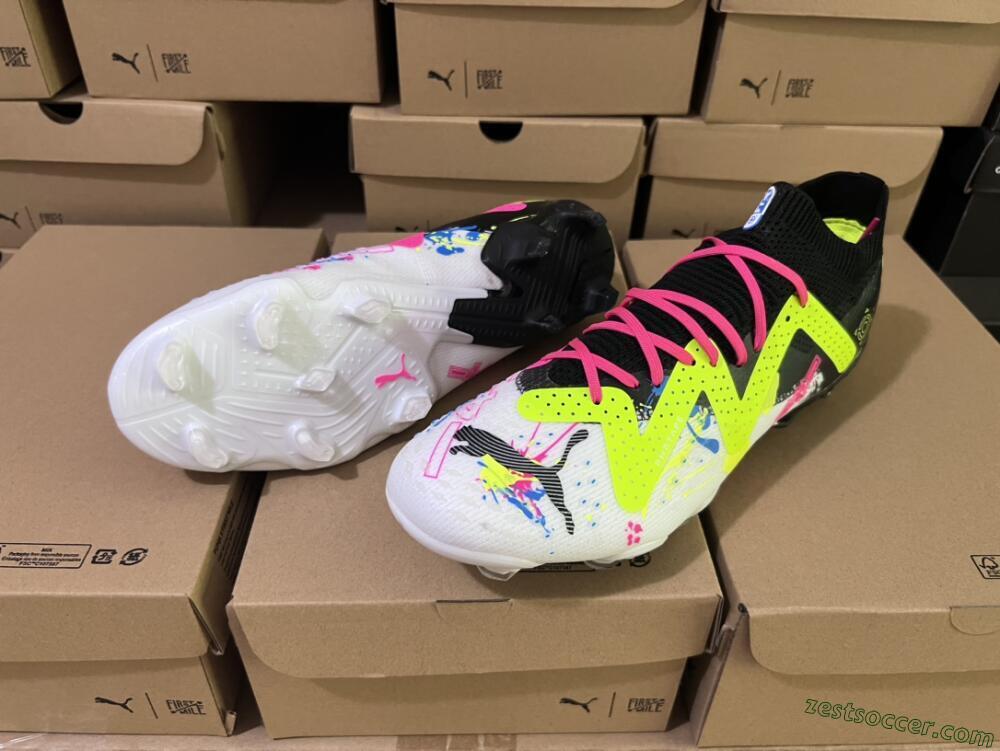 Puma Future X Powercat Tokyo Match FG Low-Tops Soccer Cleats - White/Black/Green/Pink