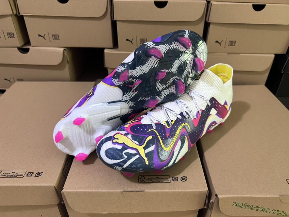 Puma Future Ultimate FG Low-Tops Soccer Cleats - White/Rainbow