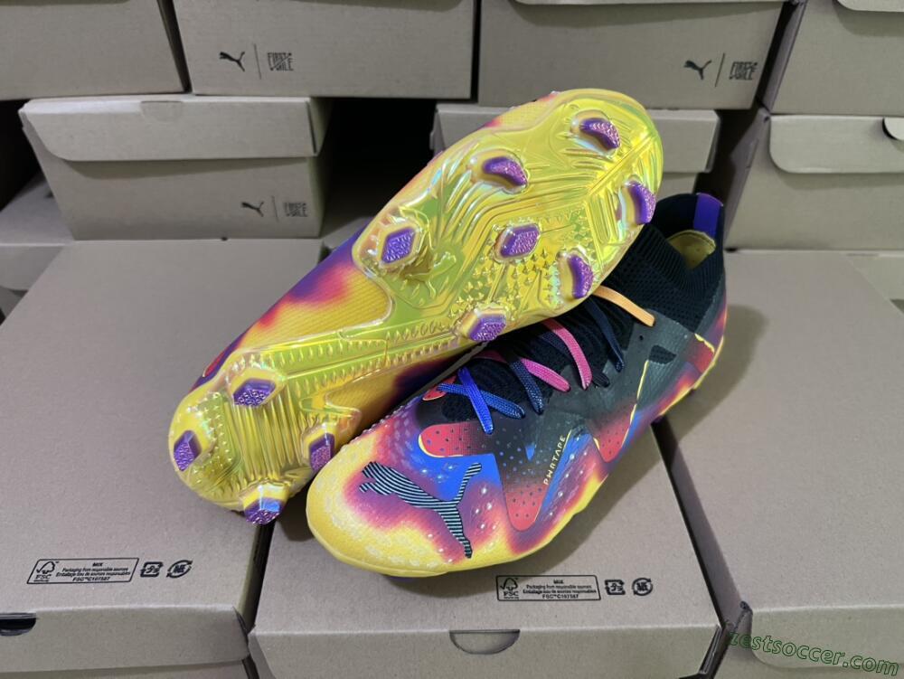 Puma Future Ultimate FG Low-Tops Soccer Cleats - Black/Purple/Yellow