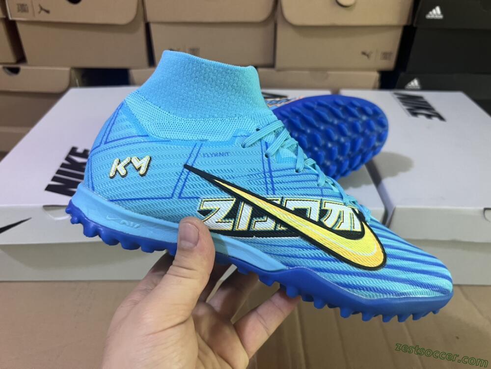 Kylian Mbappe x Nike Air Zoom Mercurial Superfly 9 Elite TF High-Tops Soccer Shoes - Blue/Yellow/Black