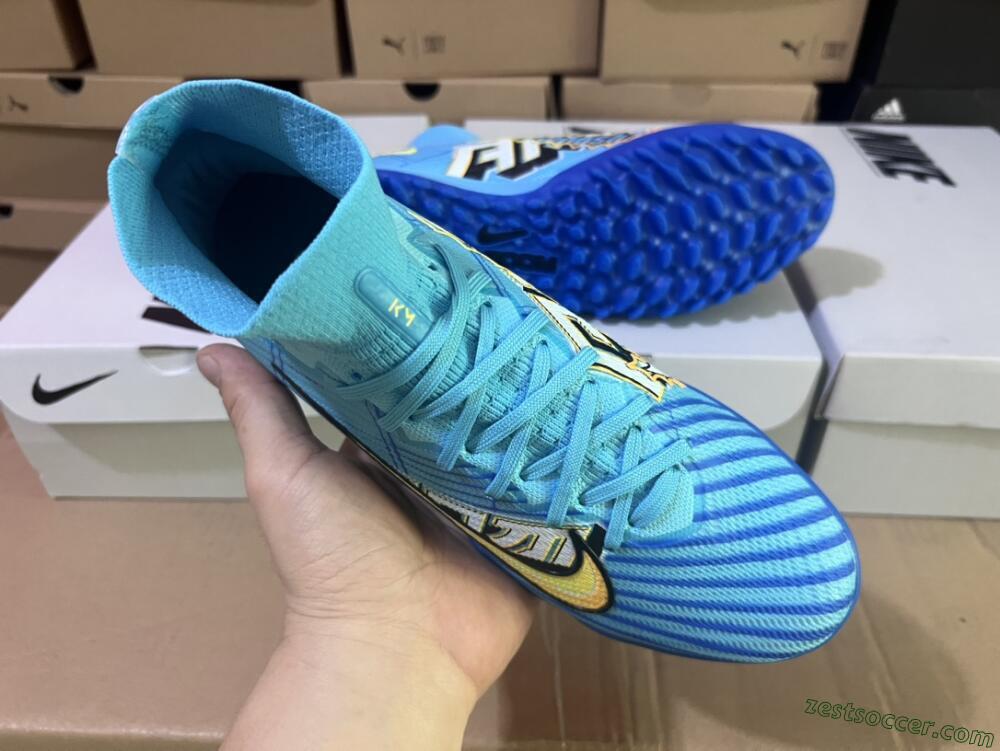 Kylian Mbappe x Nike Air Zoom Mercurial Superfly 9 Elite TF High-Tops Soccer Shoes - Blue/Yellow/Black