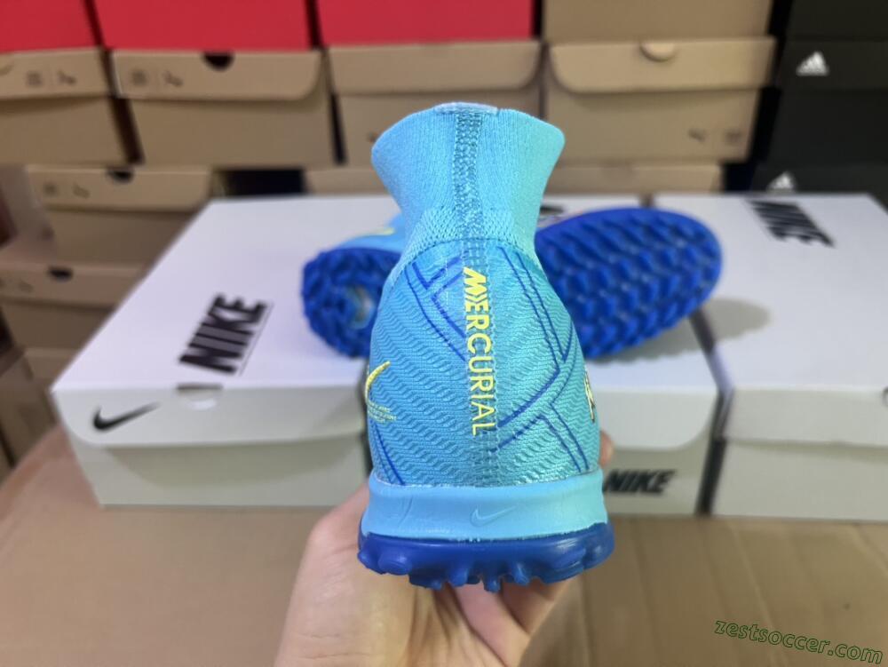 Kylian Mbappe x Nike Air Zoom Mercurial Superfly 9 Elite TF High-Tops Soccer Shoes - Blue/Yellow/Black