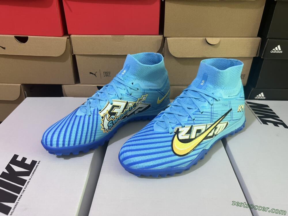 Kylian Mbappe x Nike Air Zoom Mercurial Superfly 9 Elite TF High-Tops Soccer Shoes - Blue/Yellow/Black
