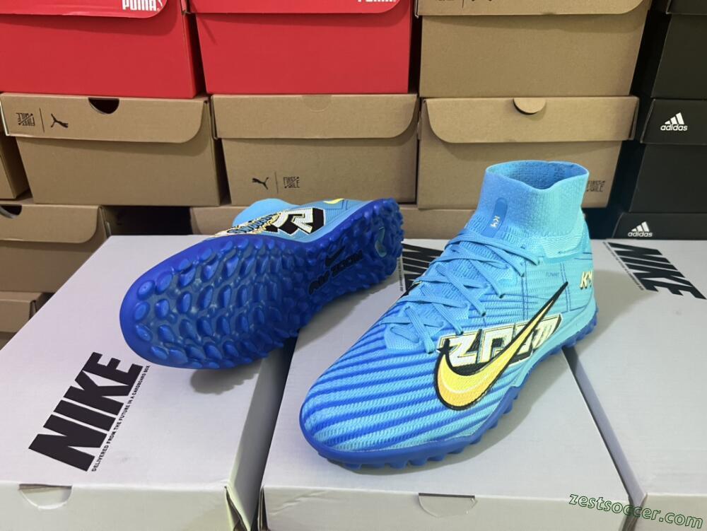 Kylian Mbappe x Nike Air Zoom Mercurial Superfly 9 Elite TF High-Tops Soccer Shoes - Blue/Yellow/Black