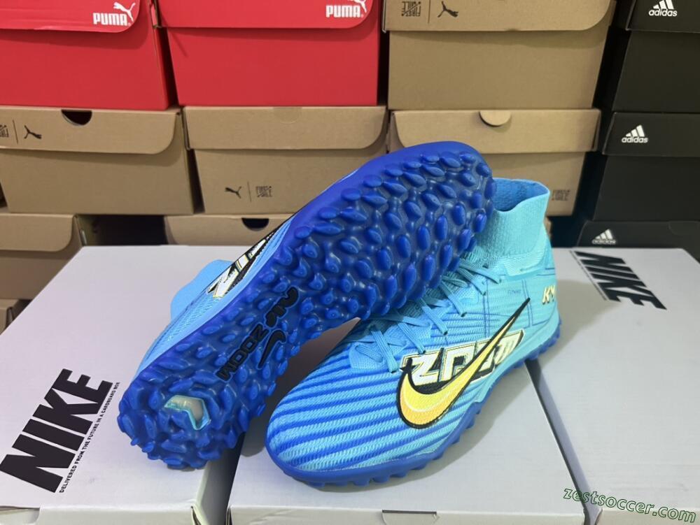 Kylian Mbappe x Nike Air Zoom Mercurial Superfly 9 Elite TF High-Tops Soccer Shoes - Blue/Yellow/Black