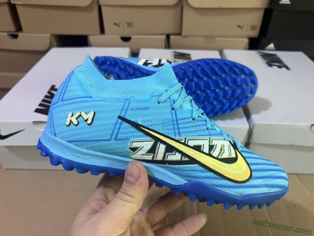 Kylian Mbappe x Nike Air Zoom Mercurial Vapor 15 Elite TF Low-Tops Soccer Shoes - Blue/Yellow/Black