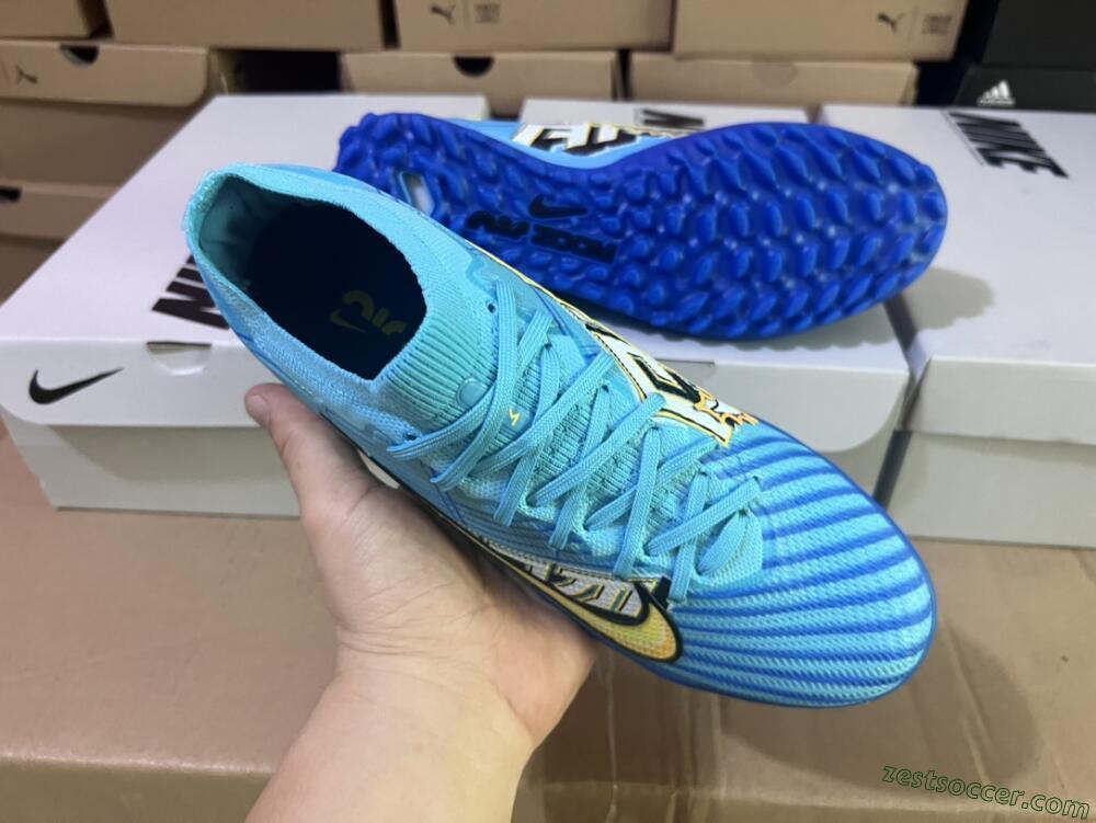 Kylian Mbappe x Nike Air Zoom Mercurial Vapor 15 Elite TF Low-Tops Soccer Shoes - Blue/Yellow/Black