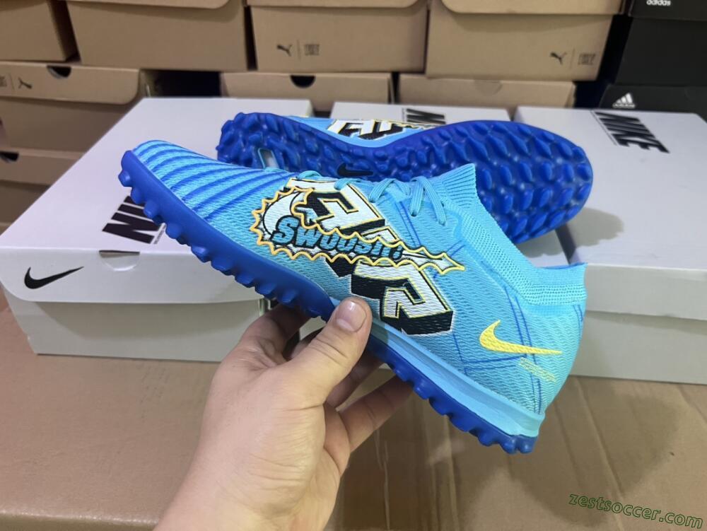 Kylian Mbappe x Nike Air Zoom Mercurial Vapor 15 Elite TF Low-Tops Soccer Shoes - Blue/Yellow/Black
