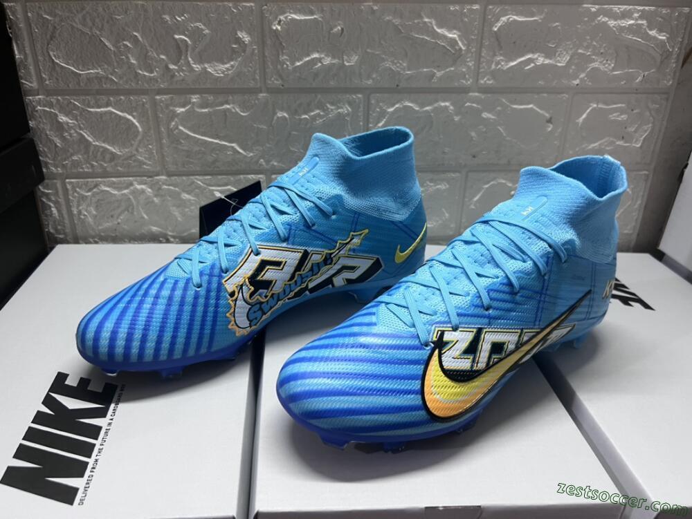 Kylian Mbappe x Nike Air Zoom Mercurial Superfly 9 Elite FG High-Tops Soccer Cleats - Blue/Yellow/Black