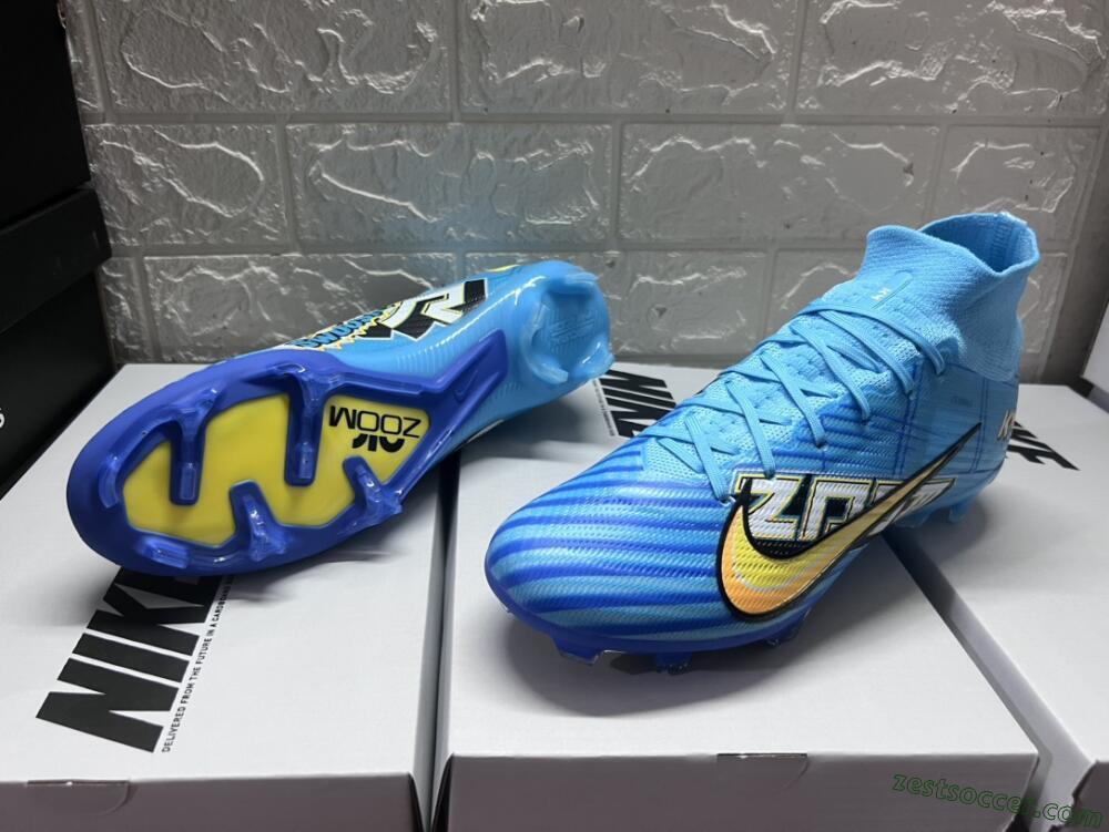 Kylian Mbappe x Nike Air Zoom Mercurial Superfly 9 Elite FG High-Tops Soccer Cleats - Blue/Yellow/Black