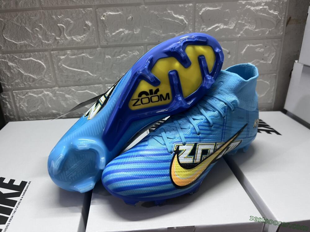 Kylian Mbappe x Nike Air Zoom Mercurial Superfly 9 Elite FG High-Tops Soccer Cleats - Blue/Yellow/Black