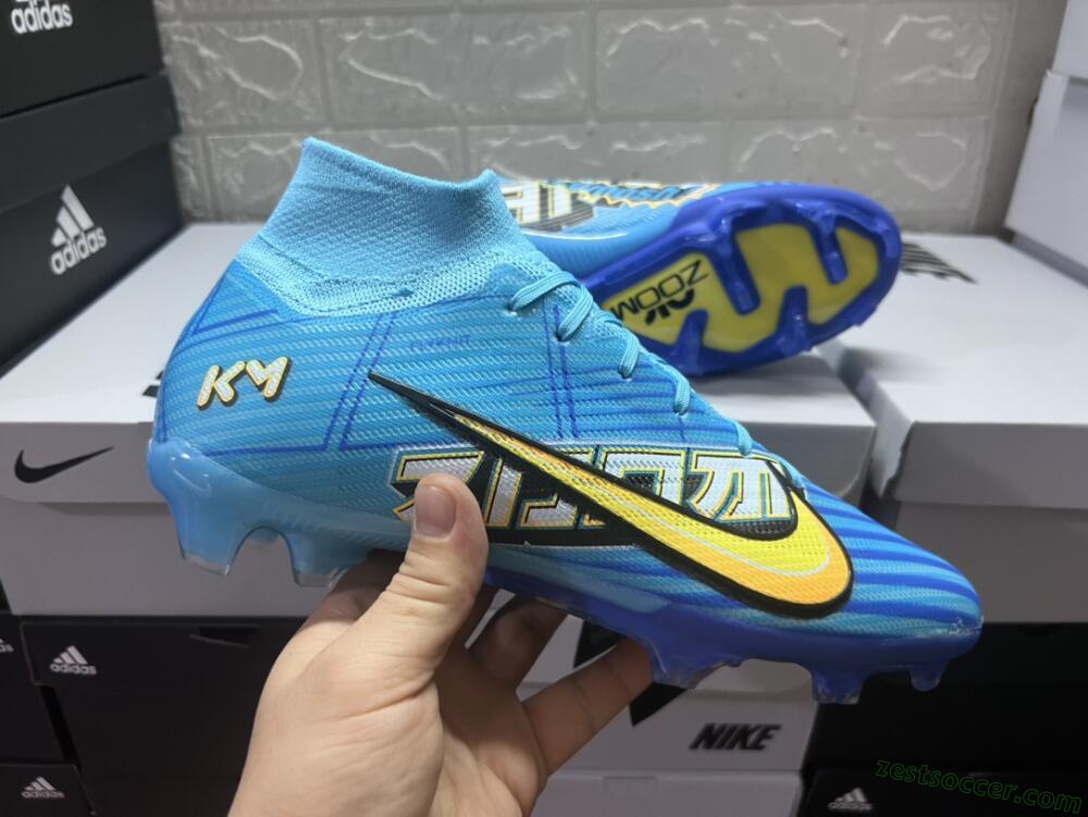 Kylian Mbappe x Nike Air Zoom Mercurial Superfly 9 Elite FG High-Tops Soccer Cleats - Blue/Yellow/Black
