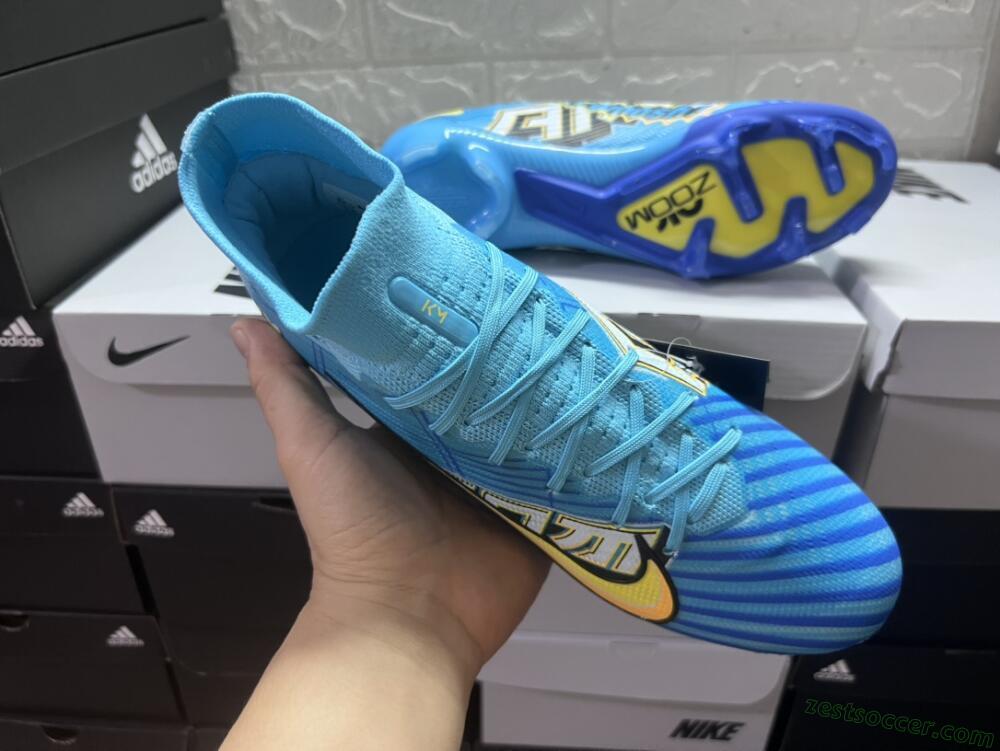 Kylian Mbappe x Nike Air Zoom Mercurial Superfly 9 Elite FG High-Tops Soccer Cleats - Blue/Yellow/Black