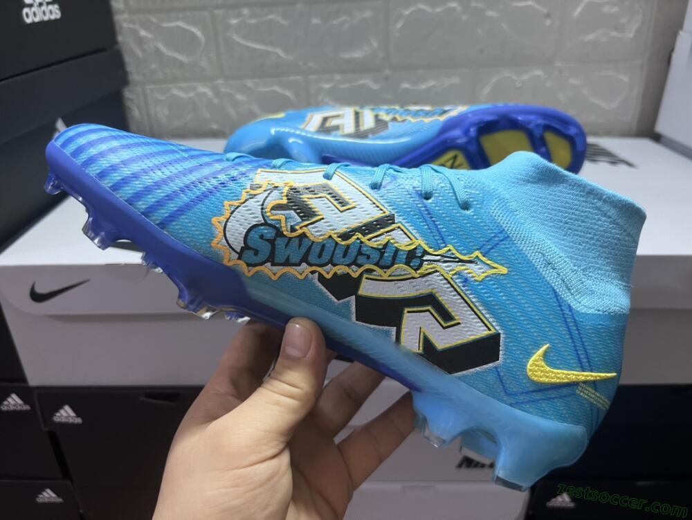 Kylian Mbappe x Nike Air Zoom Mercurial Superfly 9 Elite FG High-Tops Soccer Cleats - Blue/Yellow/Black