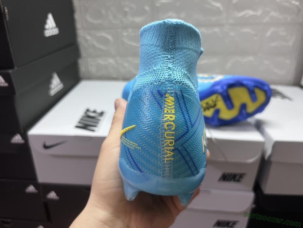 Kylian Mbappe x Nike Air Zoom Mercurial Superfly 9 Elite FG High-Tops Soccer Cleats - Blue/Yellow/Black