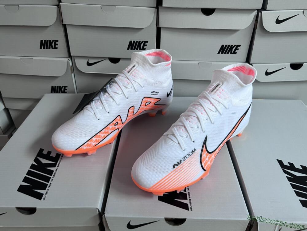 Nike Air Zoom Mercurial Superfly 9 Elite FG High-Tops Soccer Cleats - White/Orange/Black