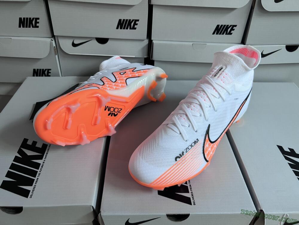 Nike Air Zoom Mercurial Superfly 9 Elite FG High-Tops Soccer Cleats - White/Orange/Black