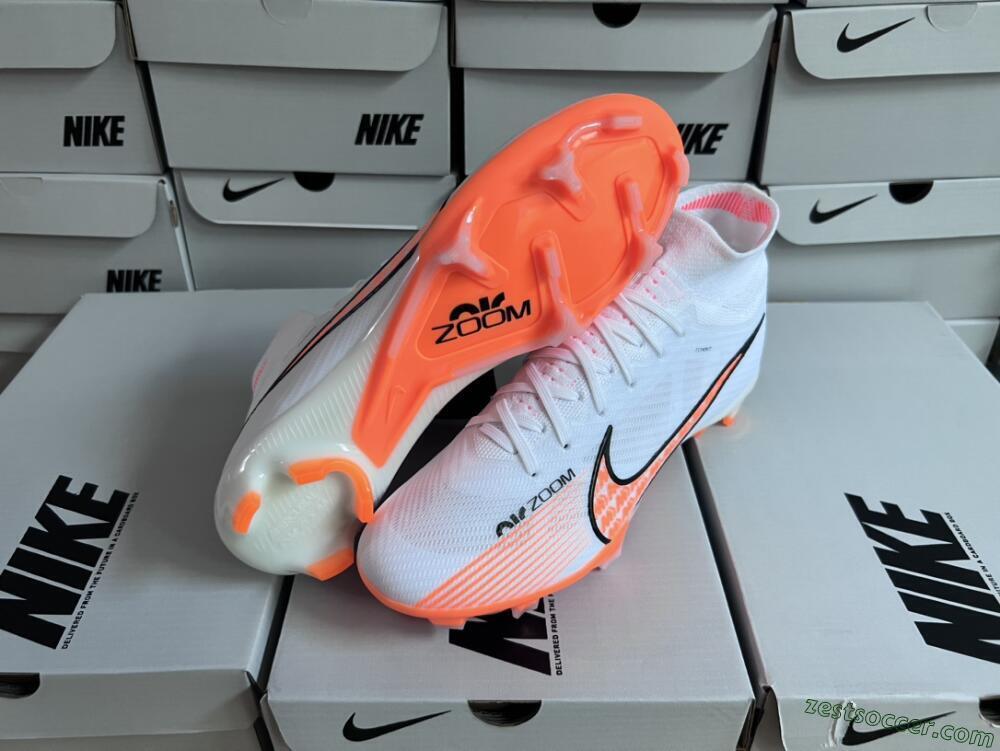 Nike Air Zoom Mercurial Superfly 9 Elite FG High-Tops Soccer Cleats - White/Orange/Black
