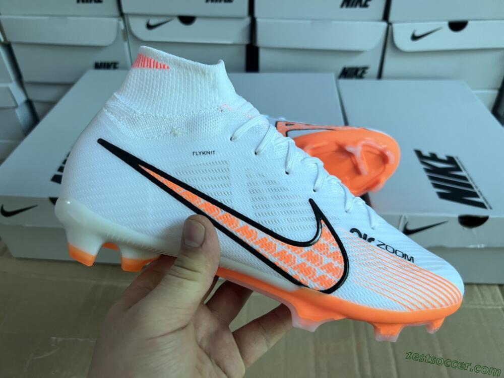 Nike Air Zoom Mercurial Superfly 9 Elite FG High-Tops Soccer Cleats - White/Orange/Black