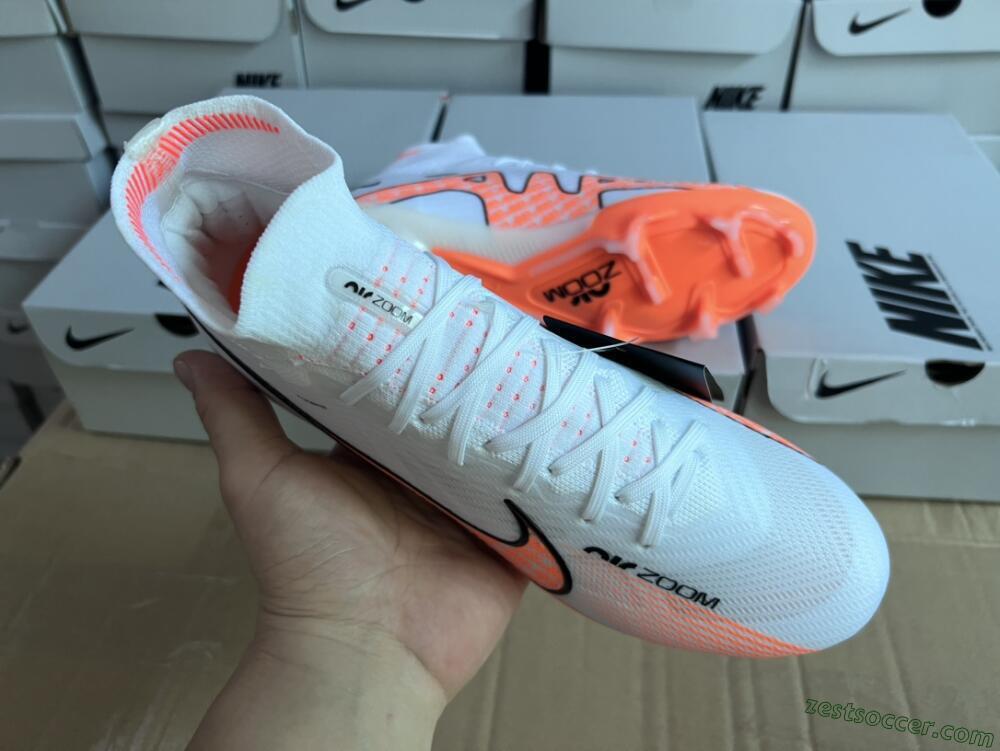 Nike Air Zoom Mercurial Superfly 9 Elite FG High-Tops Soccer Cleats - White/Orange/Black