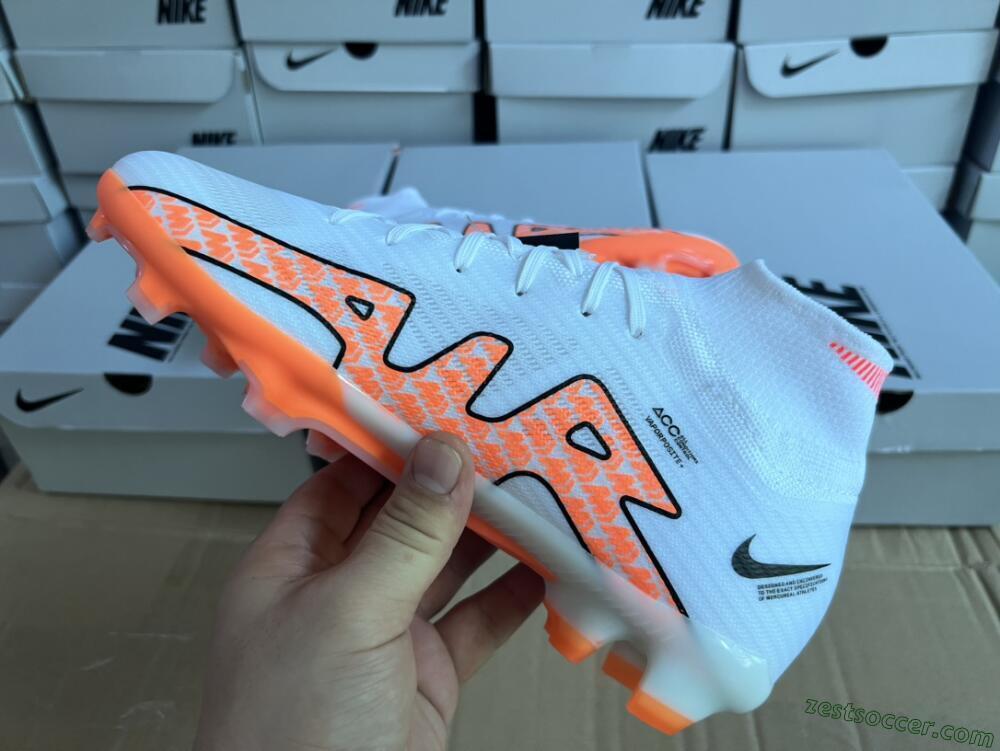 Nike Air Zoom Mercurial Superfly 9 Elite FG High-Tops Soccer Cleats - White/Orange/Black
