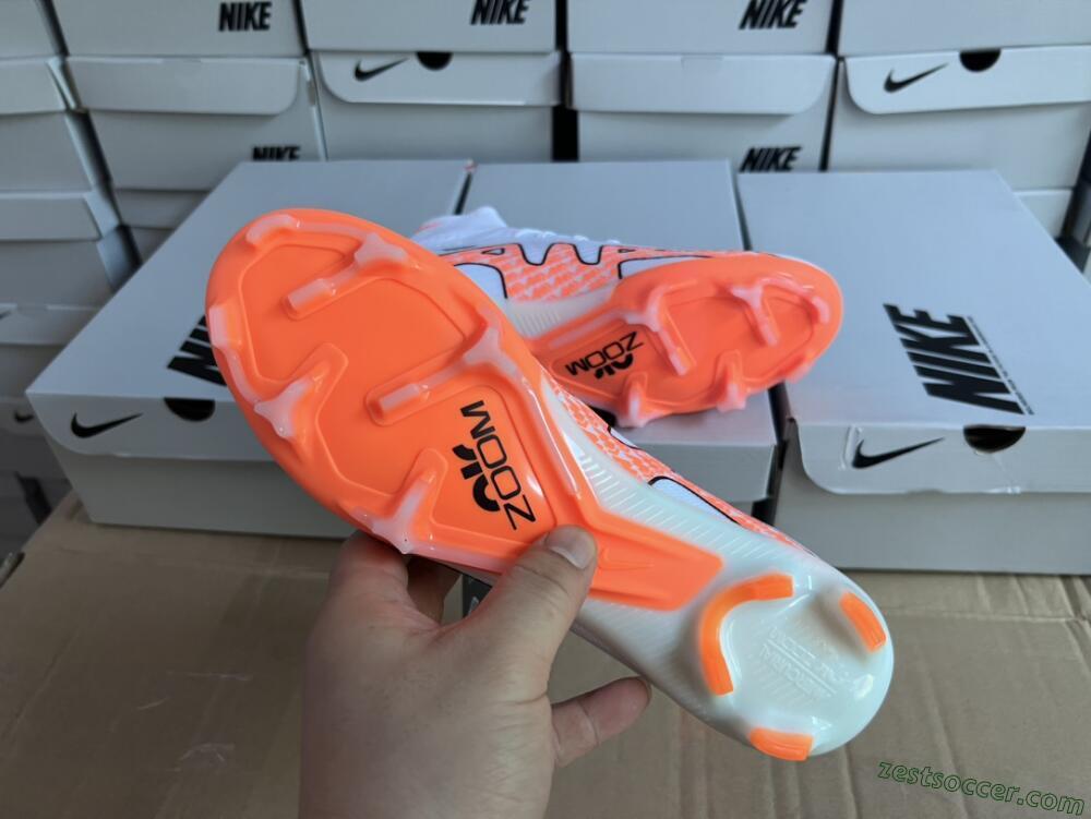 Nike Air Zoom Mercurial Superfly 9 Elite FG High-Tops Soccer Cleats - White/Orange/Black