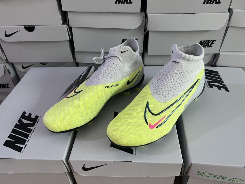 Nike Phantom GX Elite FG High-Tops Soccer Cleats - Grey/Green/Pink