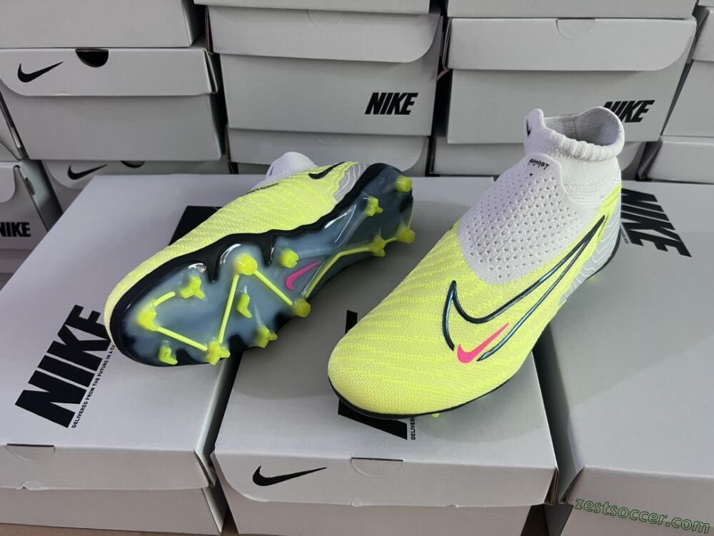 Nike Phantom GX Elite FG High-Tops Soccer Cleats - Grey/Green/Pink