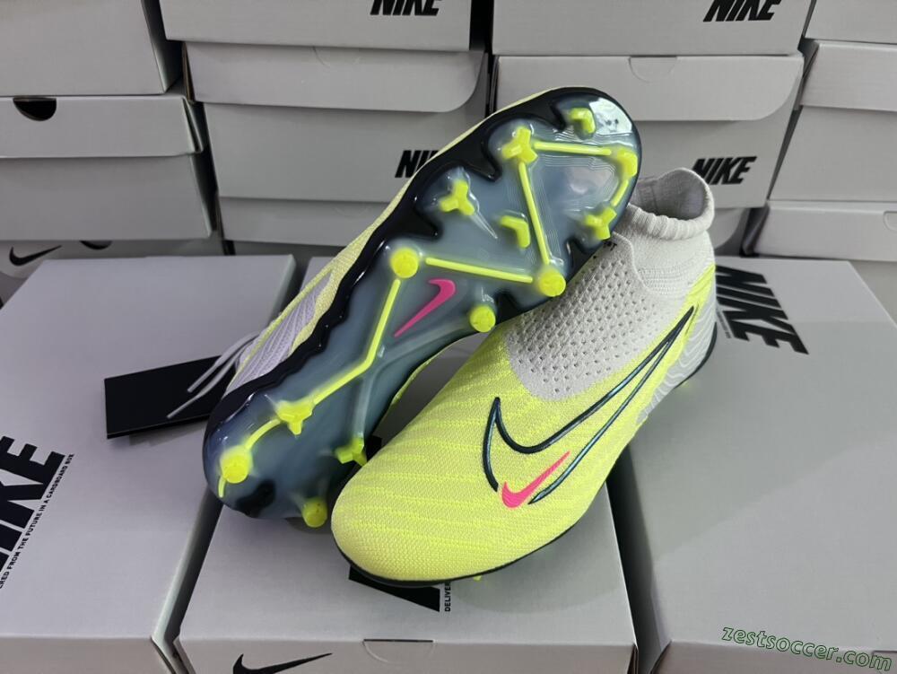 Nike Phantom GX Elite FG High-Tops Soccer Cleats - Grey/Green/Pink