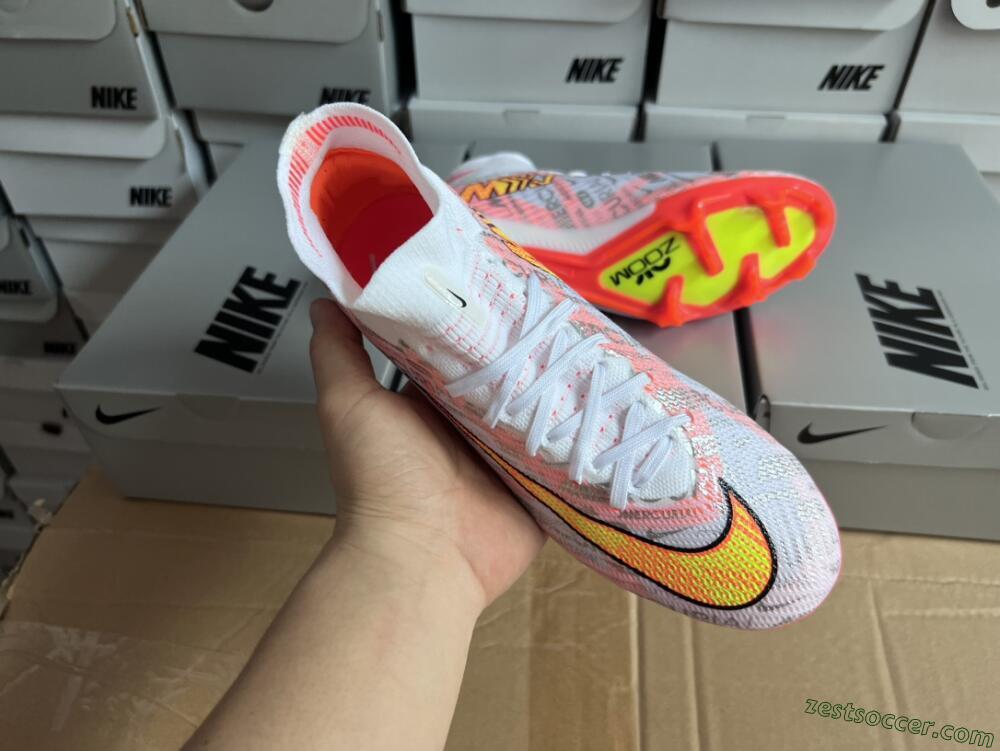 Nike Air Zoom Mercurial Superfly 9 Elite FG High-Tops Soccer Cleats - White/Orange/Sliver