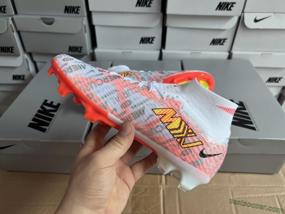 Nike Air Zoom Mercurial Superfly 9 Elite FG High-Tops Soccer Cleats - White/Orange/Sliver