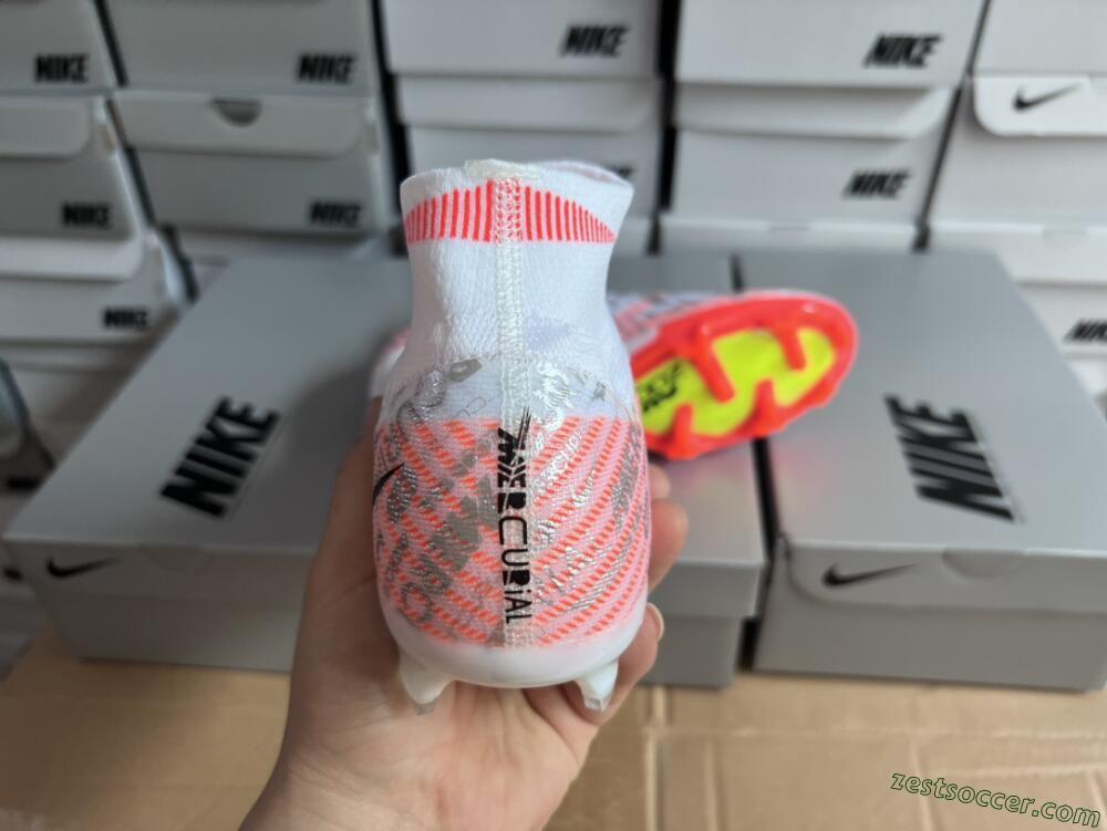 Nike Air Zoom Mercurial Superfly 9 Elite FG High-Tops Soccer Cleats - White/Orange/Sliver