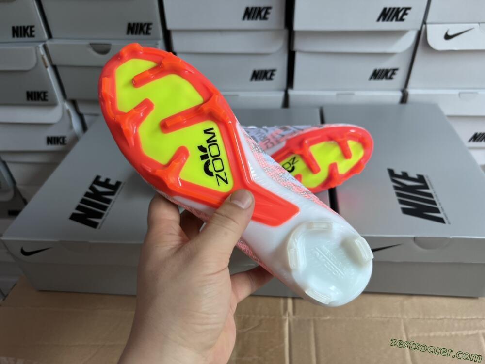 Nike Air Zoom Mercurial Superfly 9 Elite FG High-Tops Soccer Cleats - White/Orange/Sliver