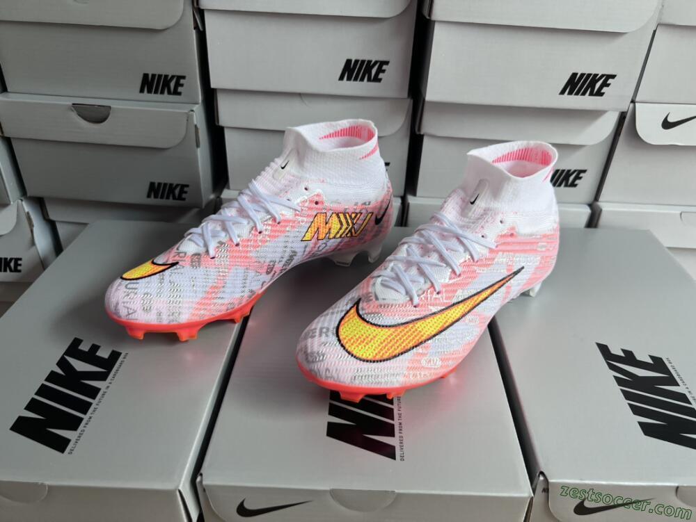 Nike Air Zoom Mercurial Superfly 9 Elite FG High-Tops Soccer Cleats - White/Orange/Sliver