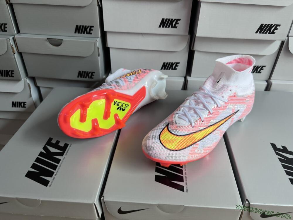 Nike Air Zoom Mercurial Superfly 9 Elite FG High-Tops Soccer Cleats - White/Orange/Sliver