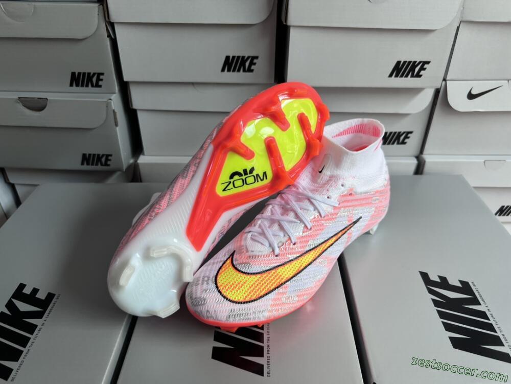Nike Air Zoom Mercurial Superfly 9 Elite FG High-Tops Soccer Cleats - White/Orange/Sliver