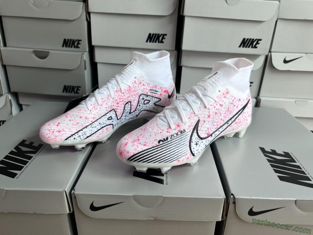 Nike Air Zoom Mercurial Superfly 9 Elite FG High-Tops Soccer Cleats - White/Pink/Black