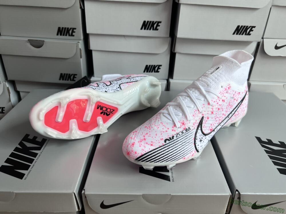 Nike Air Zoom Mercurial Superfly 9 Elite FG High-Tops Soccer Cleats - White/Pink/Black