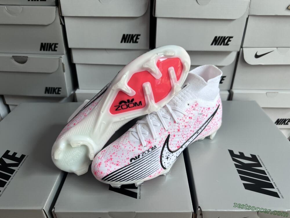 Nike Air Zoom Mercurial Superfly 9 Elite FG High-Tops Soccer Cleats - White/Pink/Black