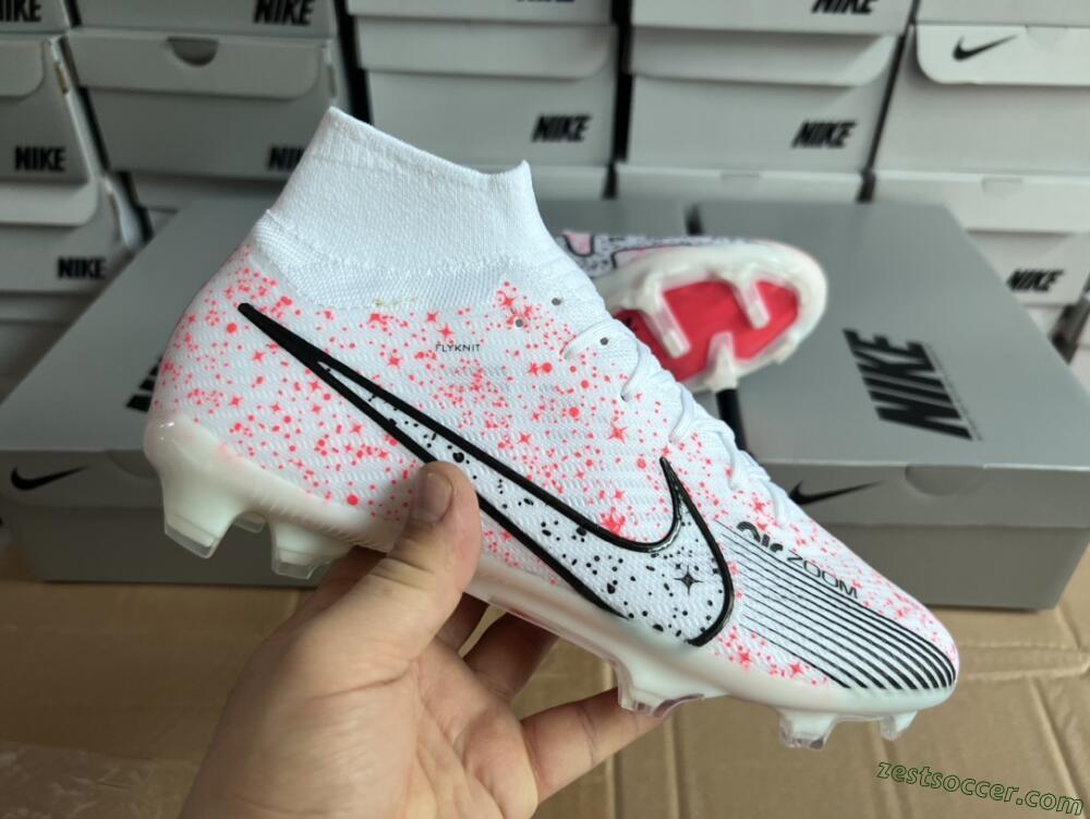Nike Air Zoom Mercurial Superfly 9 Elite FG High-Tops Soccer Cleats - White/Pink/Black