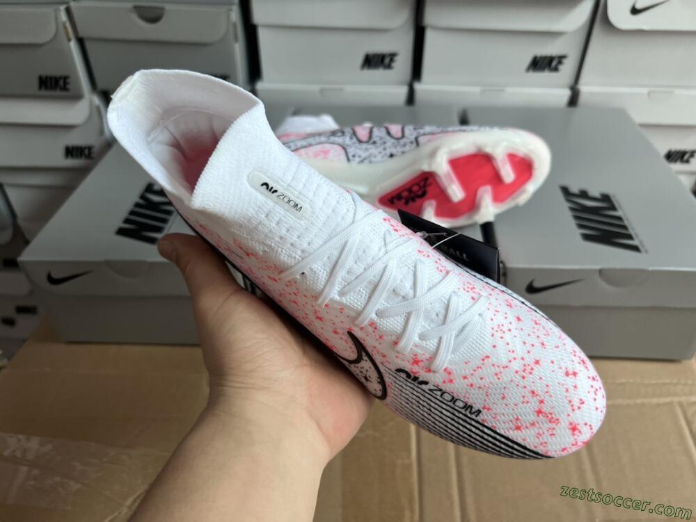 Nike Air Zoom Mercurial Superfly 9 Elite FG High-Tops Soccer Cleats - White/Pink/Black