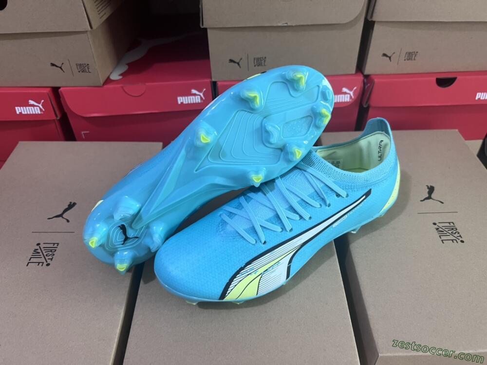 Puma Ultra Ultimate FG Low-Tops Soccer Cleats - Blue/White/Green