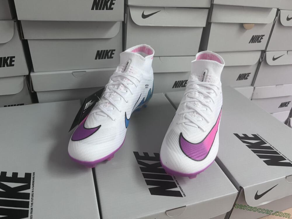 Nike Air Zoom Mercurial Superfly 9 Elite FG High-Tops Soccer Cleats - White/Pink/Purple