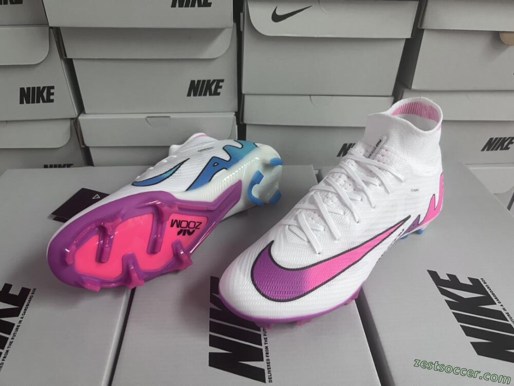 Nike Air Zoom Mercurial Superfly 9 Elite FG High-Tops Soccer Cleats - White/Pink/Purple
