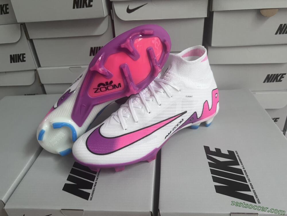 Nike Air Zoom Mercurial Superfly 9 Elite FG High-Tops Soccer Cleats - White/Pink/Purple
