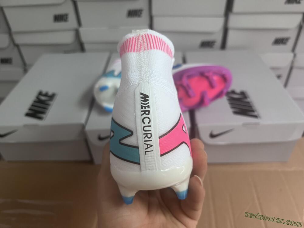 Nike Air Zoom Mercurial Superfly 9 Elite FG High-Tops Soccer Cleats - White/Pink/Purple