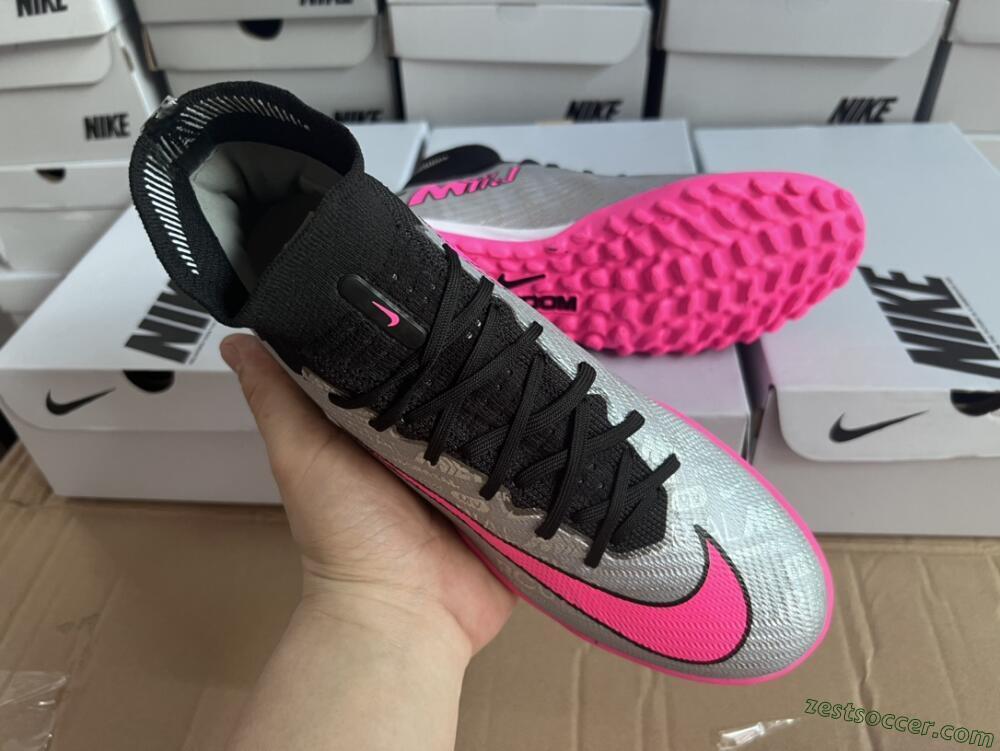 Nike Mercurial Superfly 8 Elite TF High-Tops Soccer Shoes - Grey/Black/Pink
