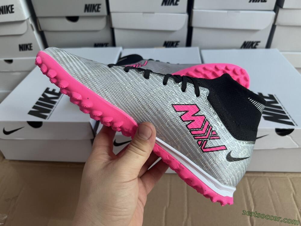 Nike Mercurial Superfly 8 Elite TF High-Tops Soccer Shoes - Grey/Black/Pink