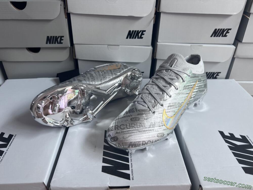 Nike Air Zoom Mercurial Vapor 15 Elite FG Low-Tops Soccer Cleats - Silver/Gold